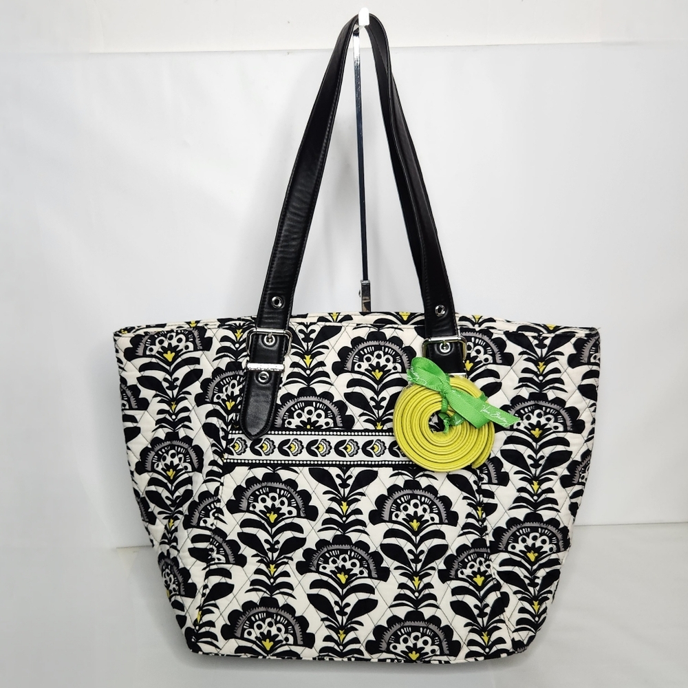 Vera Bradley NWOT Fanfare Zip Tote Retired Pattern Black Yellow White